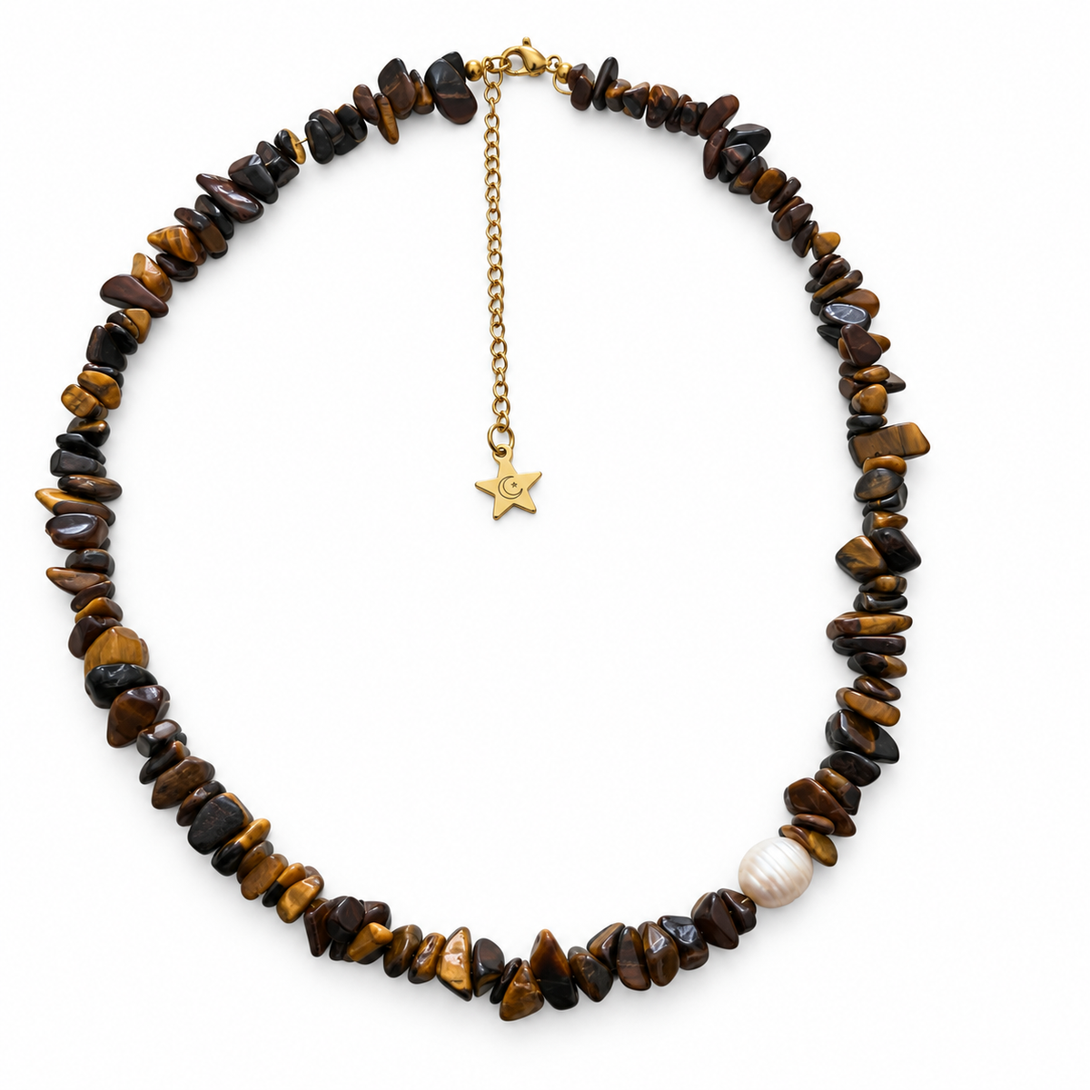 Collar Confianza Café | Ojo de Tigre y Perla de Río