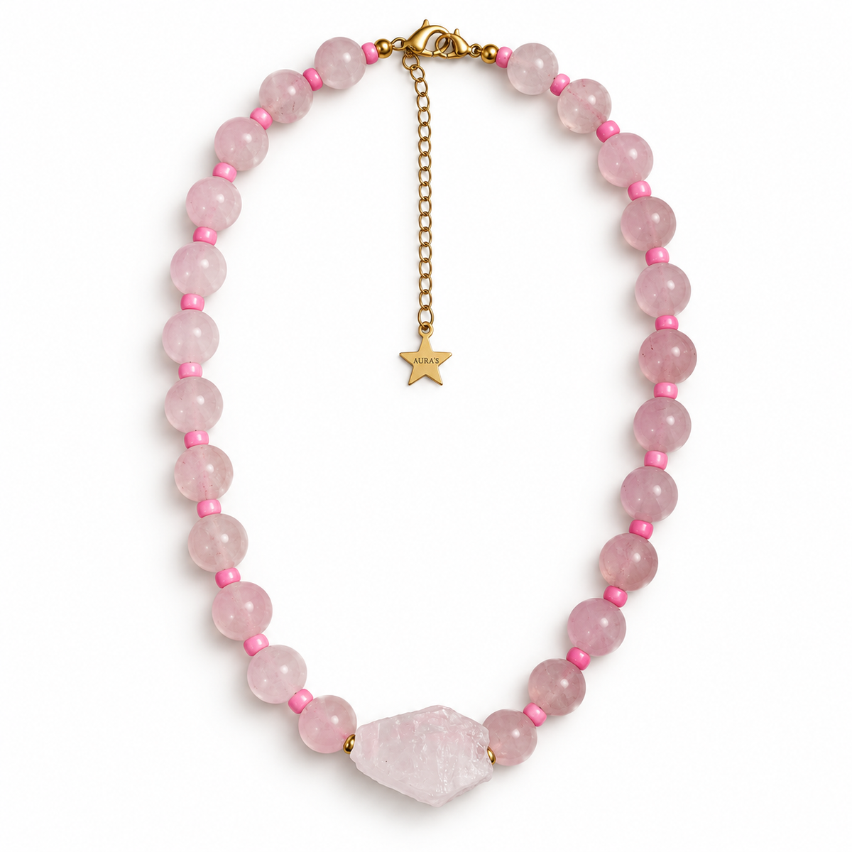 Collar Renacer Rosa | Cuarzo Rosa en Bruto Ajustable