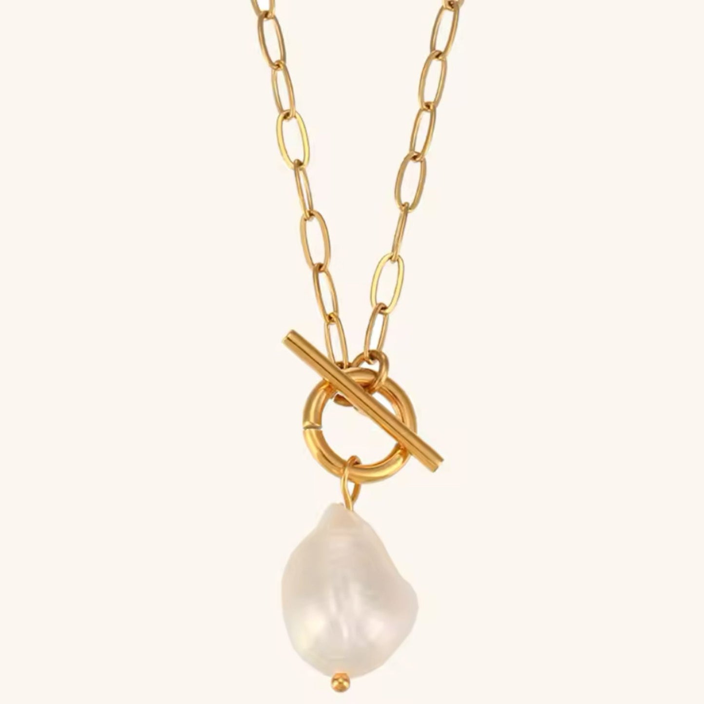 Collar Perla Mediana – Cadena Gruesa con Broche T Estilo Clásico