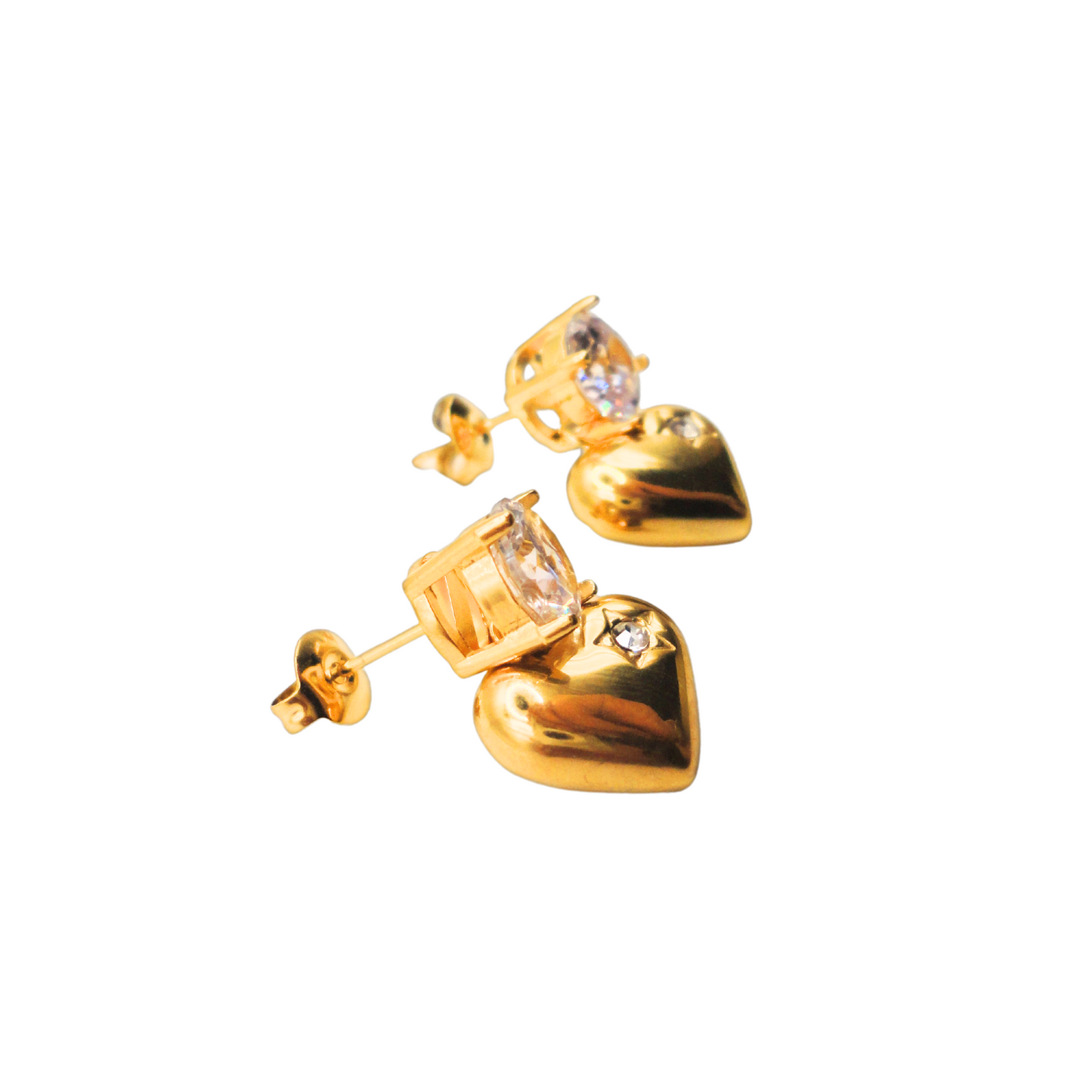 Pendientes Corazón de acero inoxidable y circonita cúbica- Hipoalergénicos