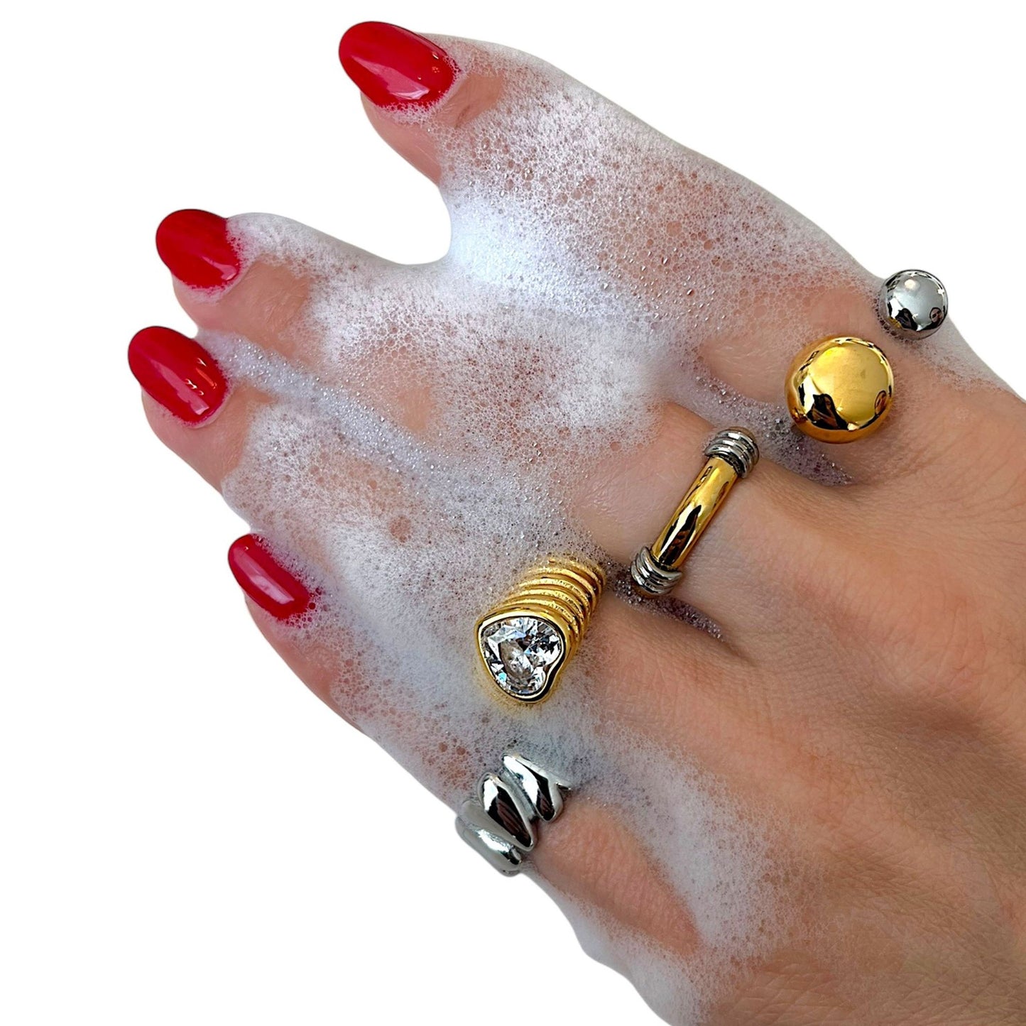 Anillo Geométrico Domo – Acero Inoxidable Ajustable y Resistente al Agua