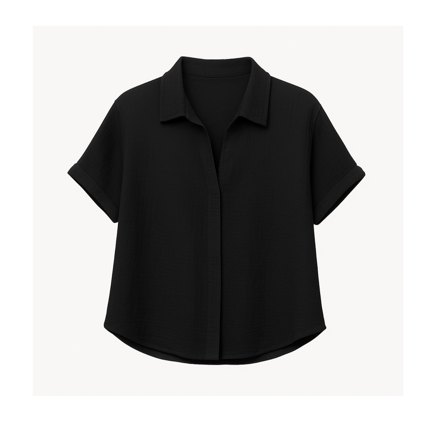 Conjunto de camisa sin botones y short con cintura elástica tela  Ligera – Negro y Beige
