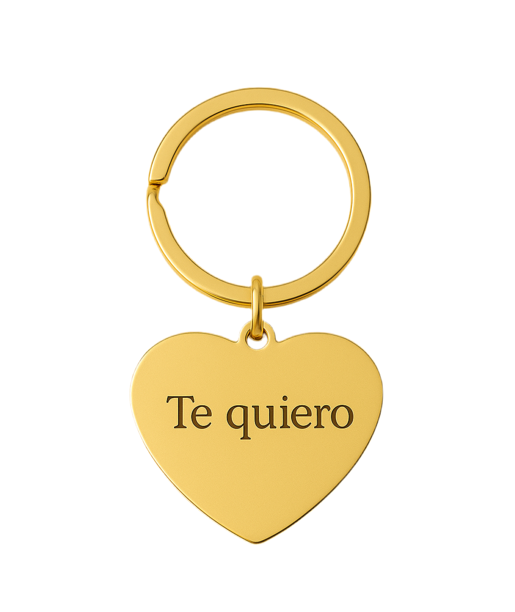 Asa dorada, Llavero corazón en acabado dorado y plateado con asa redonda. Ideal para personalizar con grabado láser.