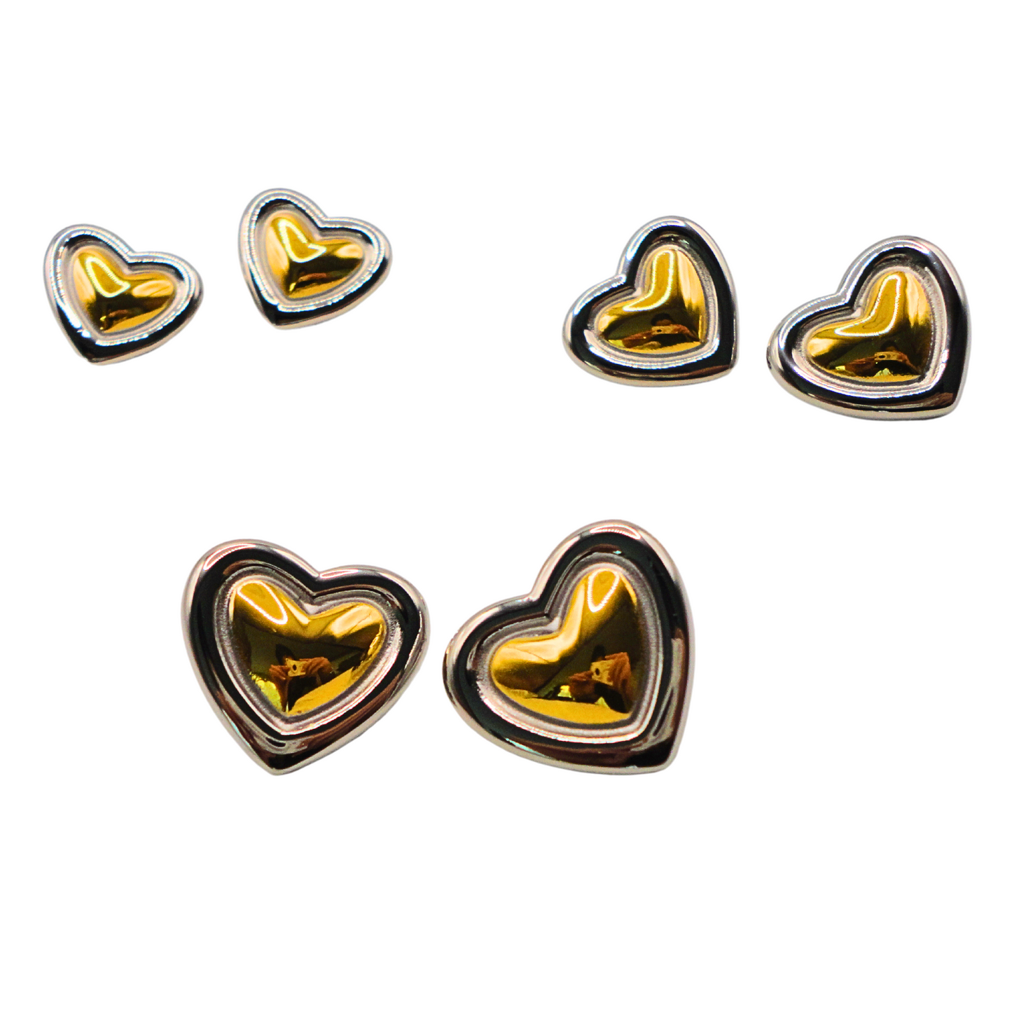 Aretes Corazón  – Acero dorado y plateado