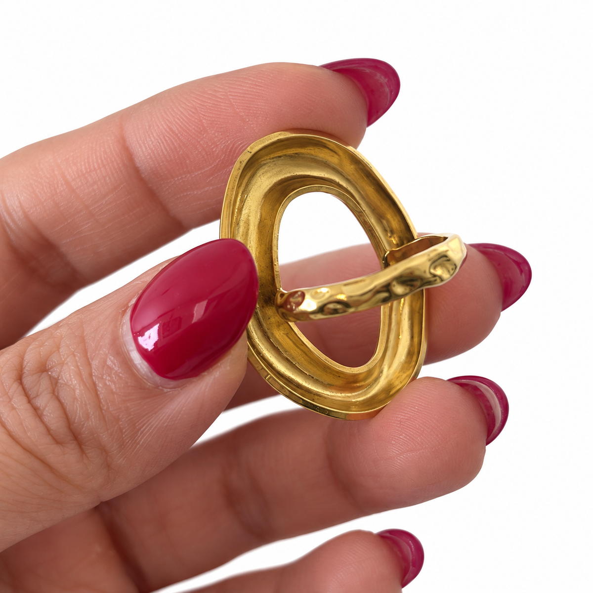 AURA Órbita | Anillo Dorado Ovalado de Acero Inoxidable