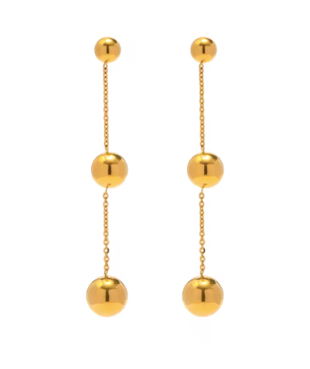 Aretes de Acero Inoxidable 316L Dorados con Diseño de Bolas Colgantes