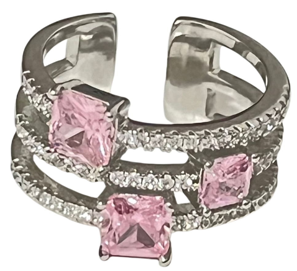 Anillo Ajustable con Tres Piedras Rosa – Brillo Femenino y Estilo Moderno