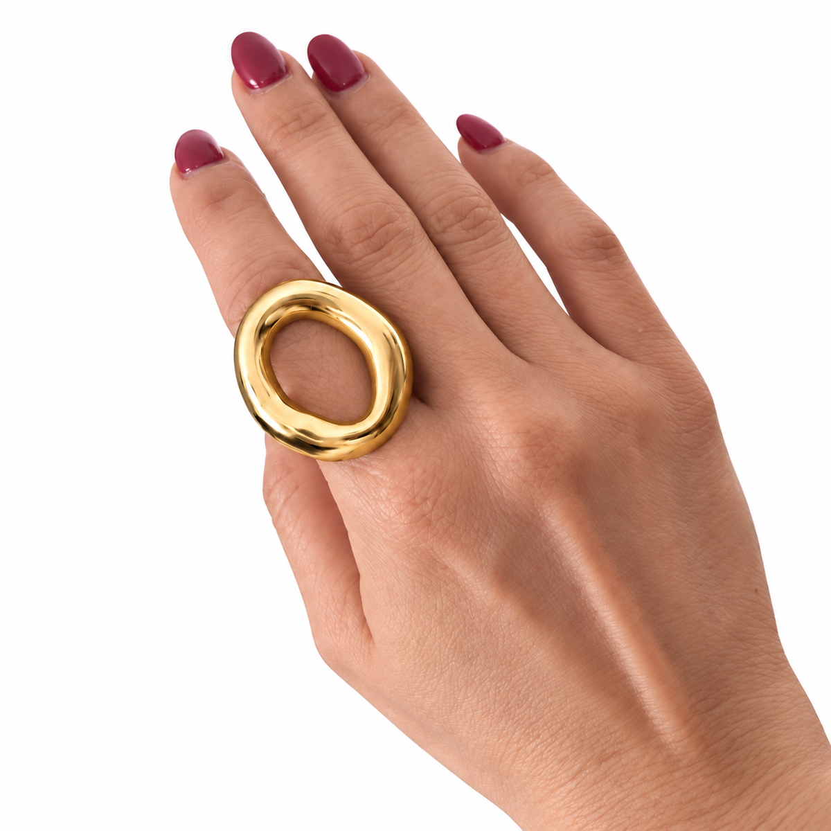 AURA Órbita | Anillo Dorado Ovalado de Acero Inoxidable
