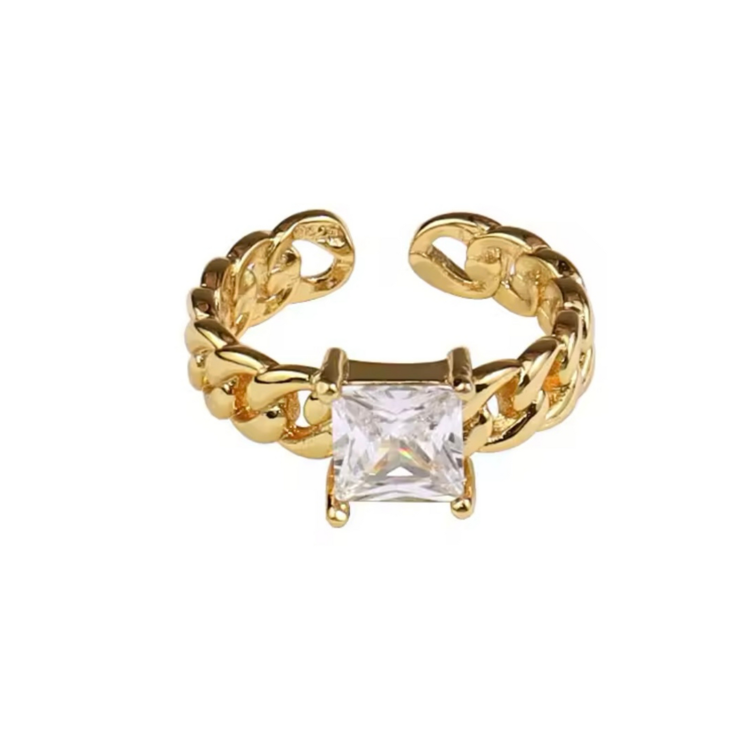 Anillo Ajustable Dorado con Piedra Cuadrada – Estilo Aura Real