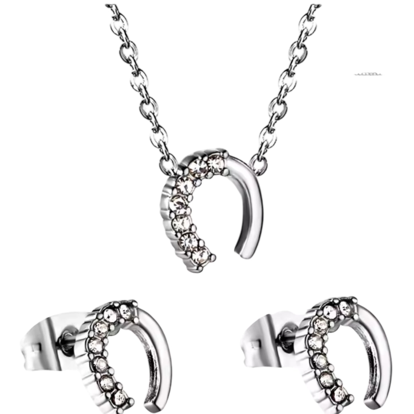 Set collar y aretes herradura de la suerte – Acero inoxidable brillante