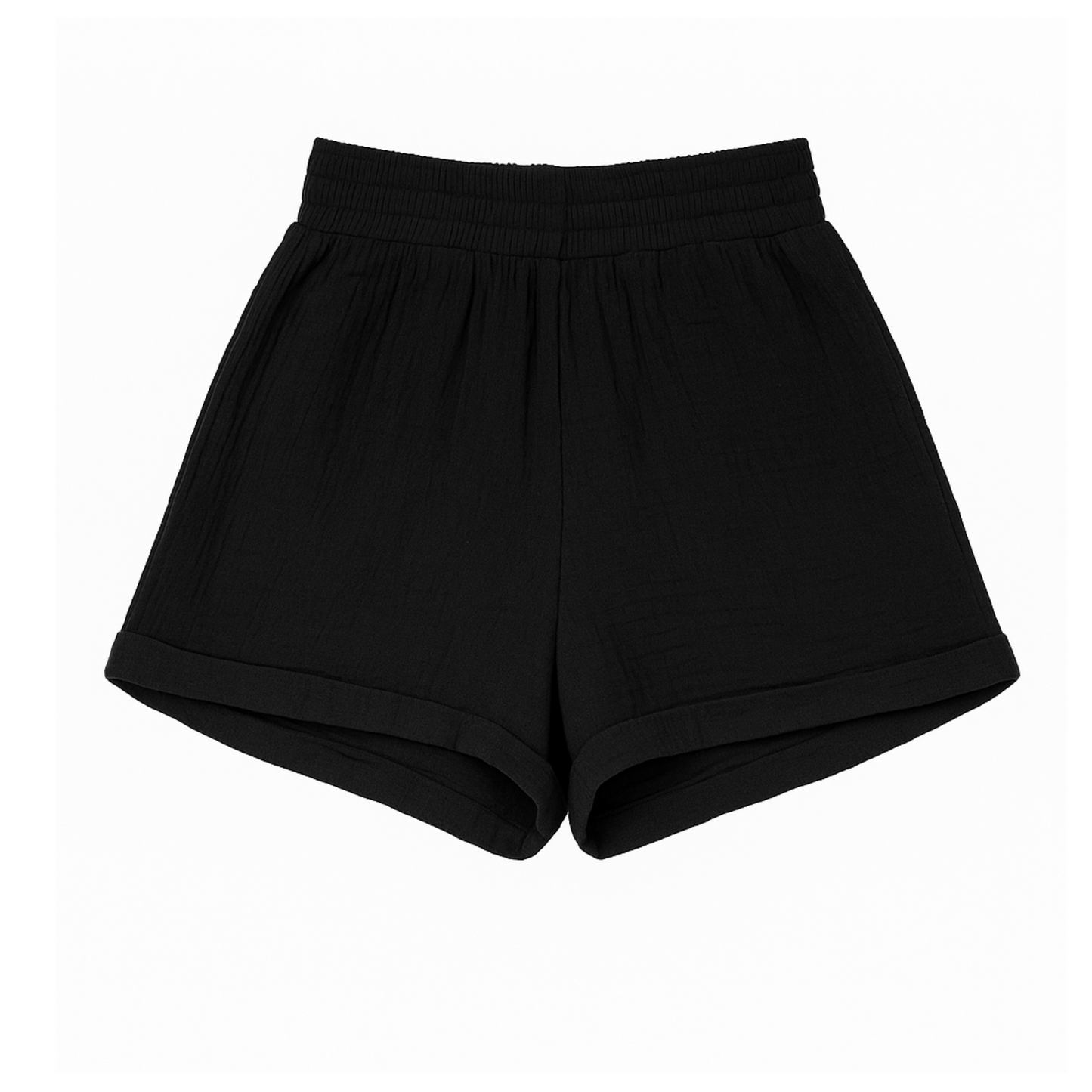 Conjunto de camisa sin botones y short con cintura elástica tela  Ligera – Negro y Beige