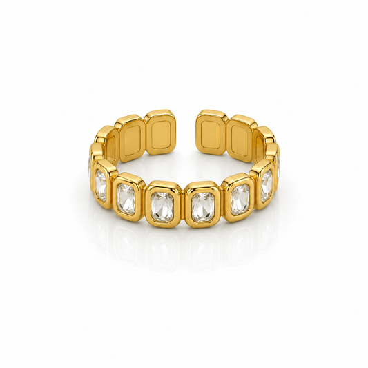 AURA Destello | Anillo Dorado Ajustable con Circones