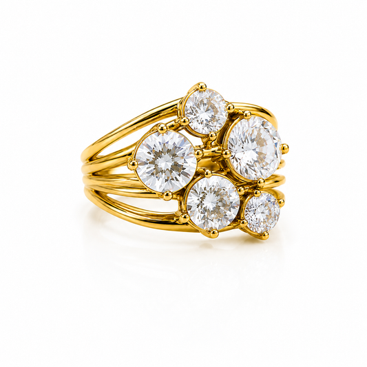 AURA Brillo | Anillo Statement Dorado con Circonitas