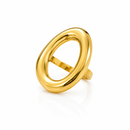AURA Órbita | Anillo Dorado Ovalado de Acero Inoxidable