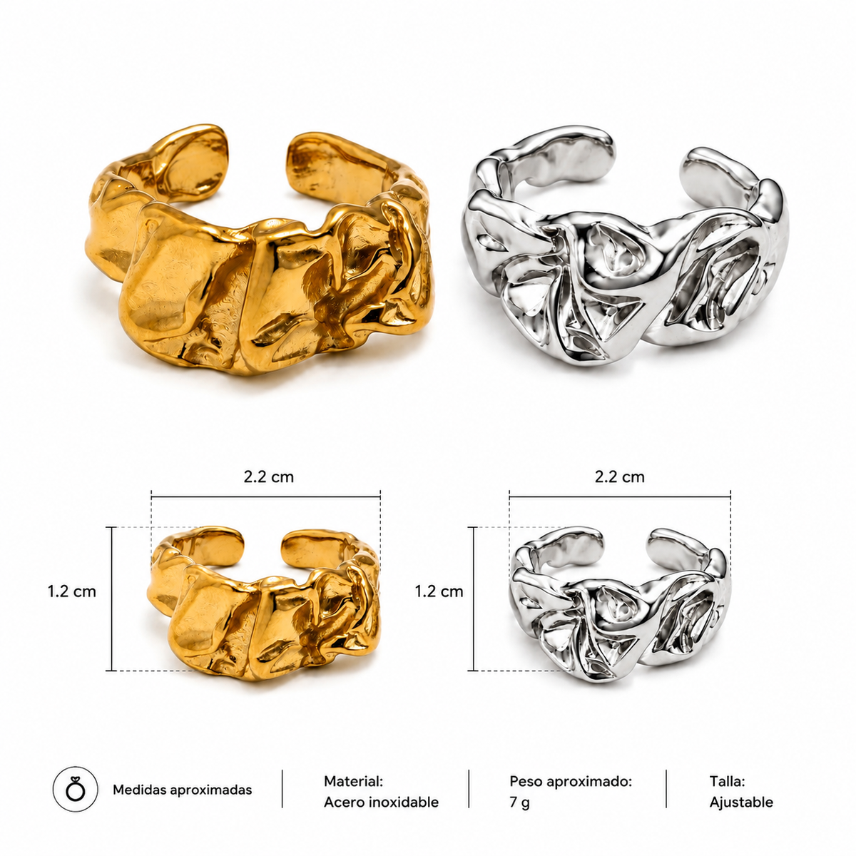 AURA Lien | Anillo Orgánico Ajustable de Acero Inoxidable