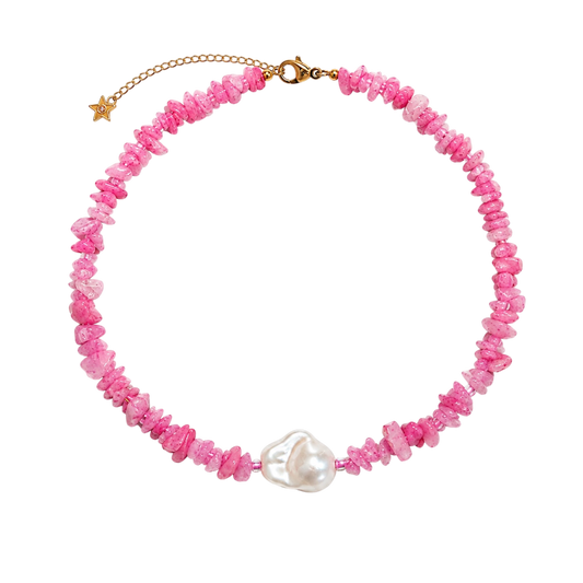Collar Armonía Rosa | Jade Natural y Perla de Río