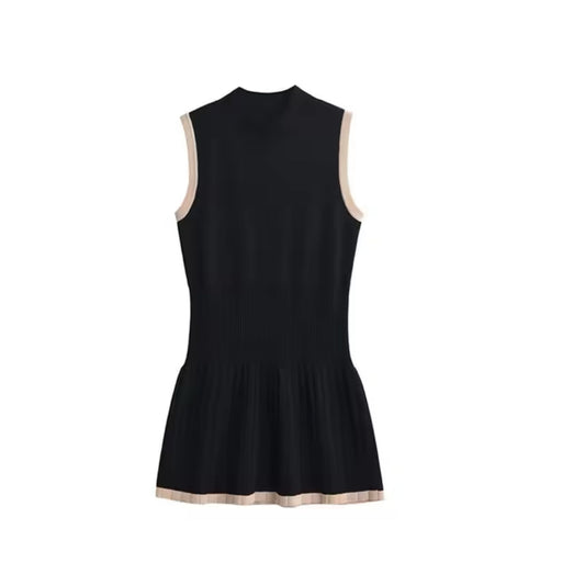 Vestido Negro con Detalles en Contraste para Mujer
