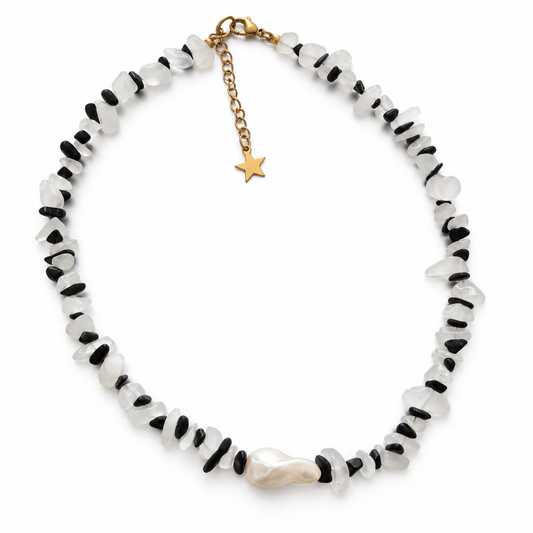 Collar Equilibrio Blanco y Negro | Jade, Obsidiana y Perla