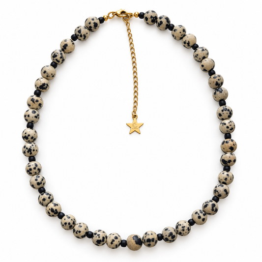 Collar Optimismo Beige | Jaspe Dálmata Natural Hecho a Mano