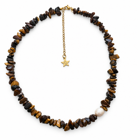 Collar Confianza Café | Ojo de Tigre y Perla de Río