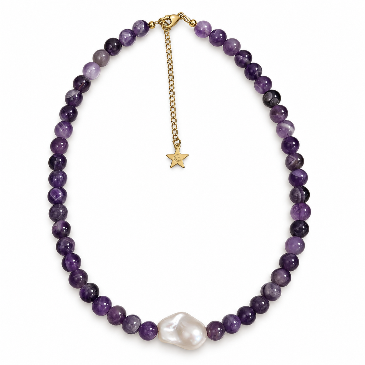 Collar Serenidad Morado | Amatista y Perla de Río