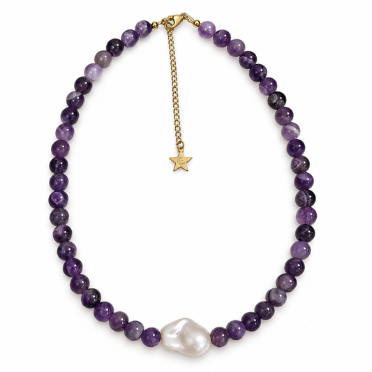 Collar Serenidad Morado | Amatista y Perla de Río