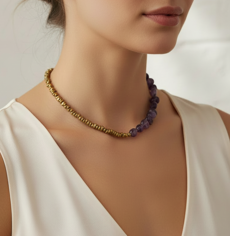 Collar Intuición Morado y Dorado | Amatista y Acerina