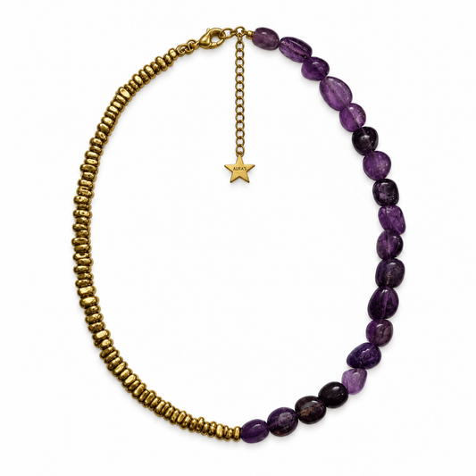Collar Intuición Morado y Dorado | Amatista y Acerina