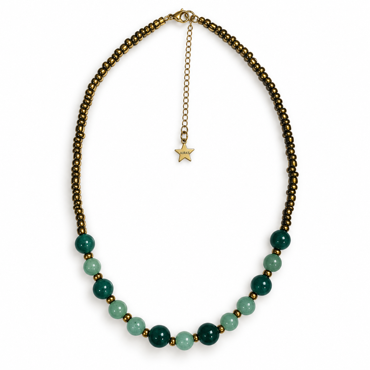 Collar Abundancia Verde y Dorado | Jade y Chaquirón Ajustable