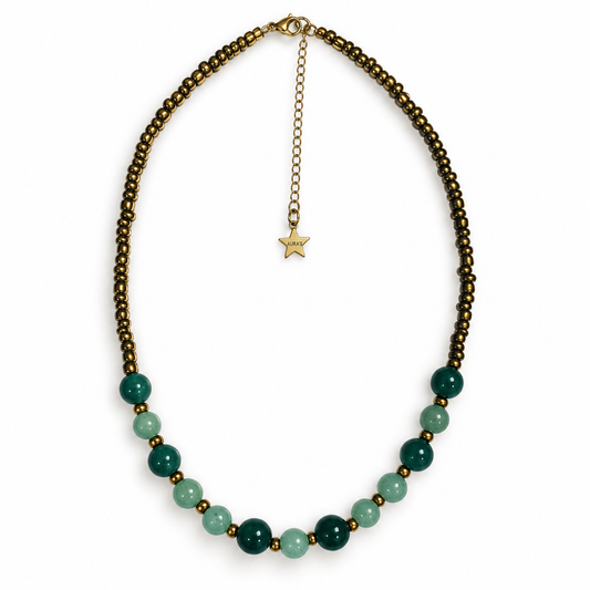 Collar Abundancia Verde y Dorado | Jade y Chaquirón Ajustable