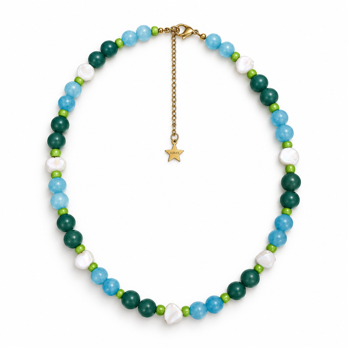 Collar Serenidad Turquesa y Verde | Jade y Nácar Ajustable