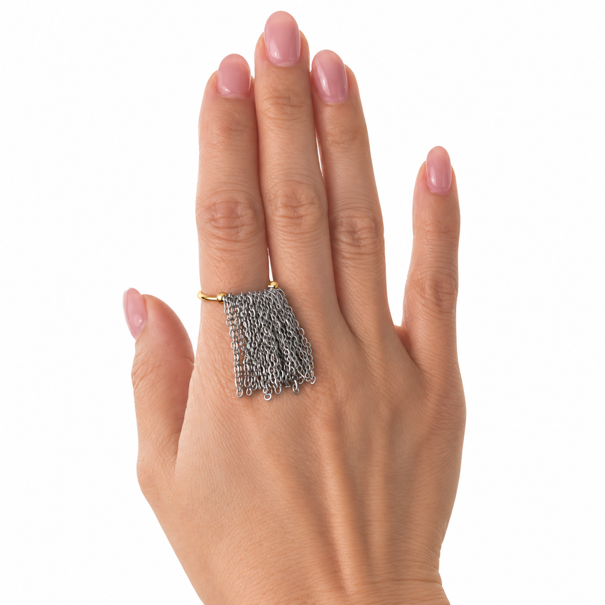 AURA Cascada | Anillo Bicolor Ajustable con Cadenas