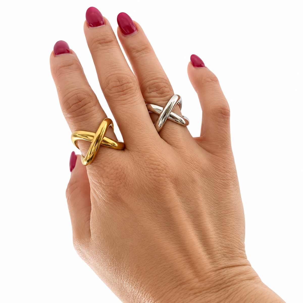 AURA Nexo | Anillo Dorado y Plateado de Acero Inoxidable