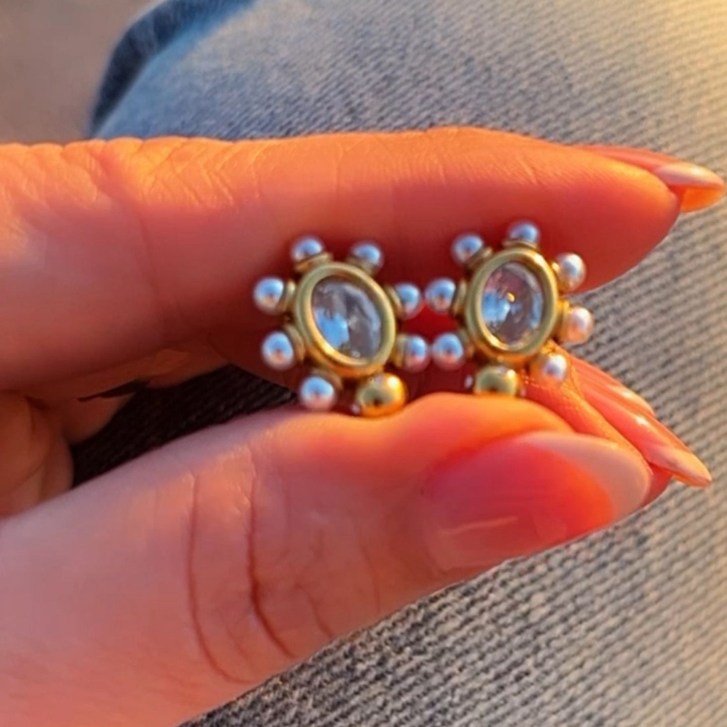 Aretes de Acero Inoxidable con Perlas de Imitación y Zirconia