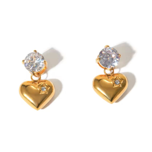 Pendientes Corazón de acero inoxidable y circonita cúbica- Hipoalergénicos