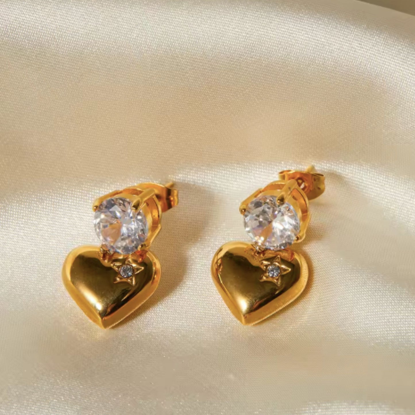 Pendientes Corazón de acero inoxidable y circonita cúbica- Hipoalergénicos