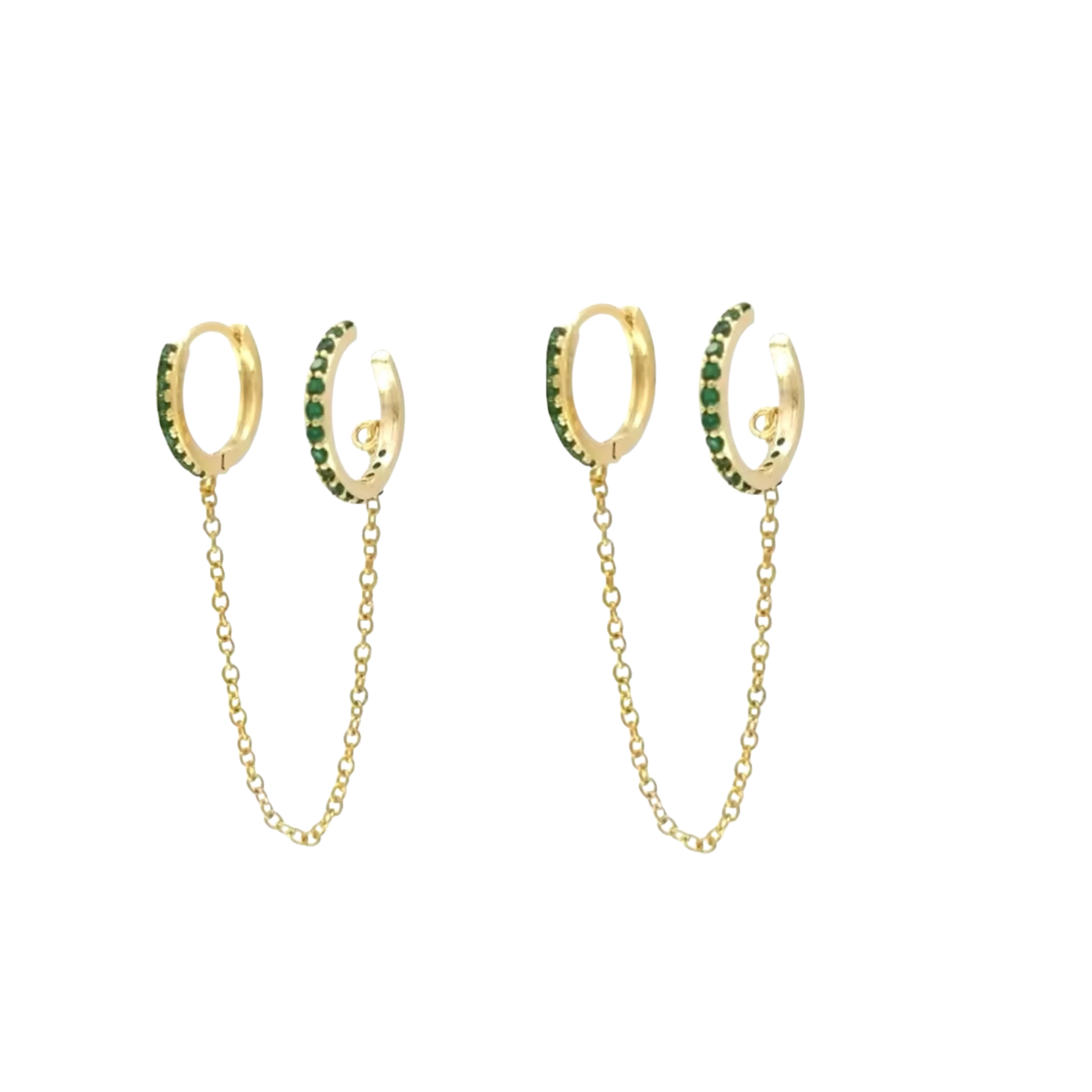 Set de Aretes Zirconia Verde –  Baño Oro 14K
