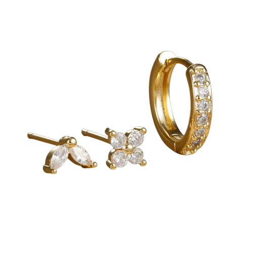 Set de Aretes Variados – Acero Inoxidable con Baño de Oro 18K
