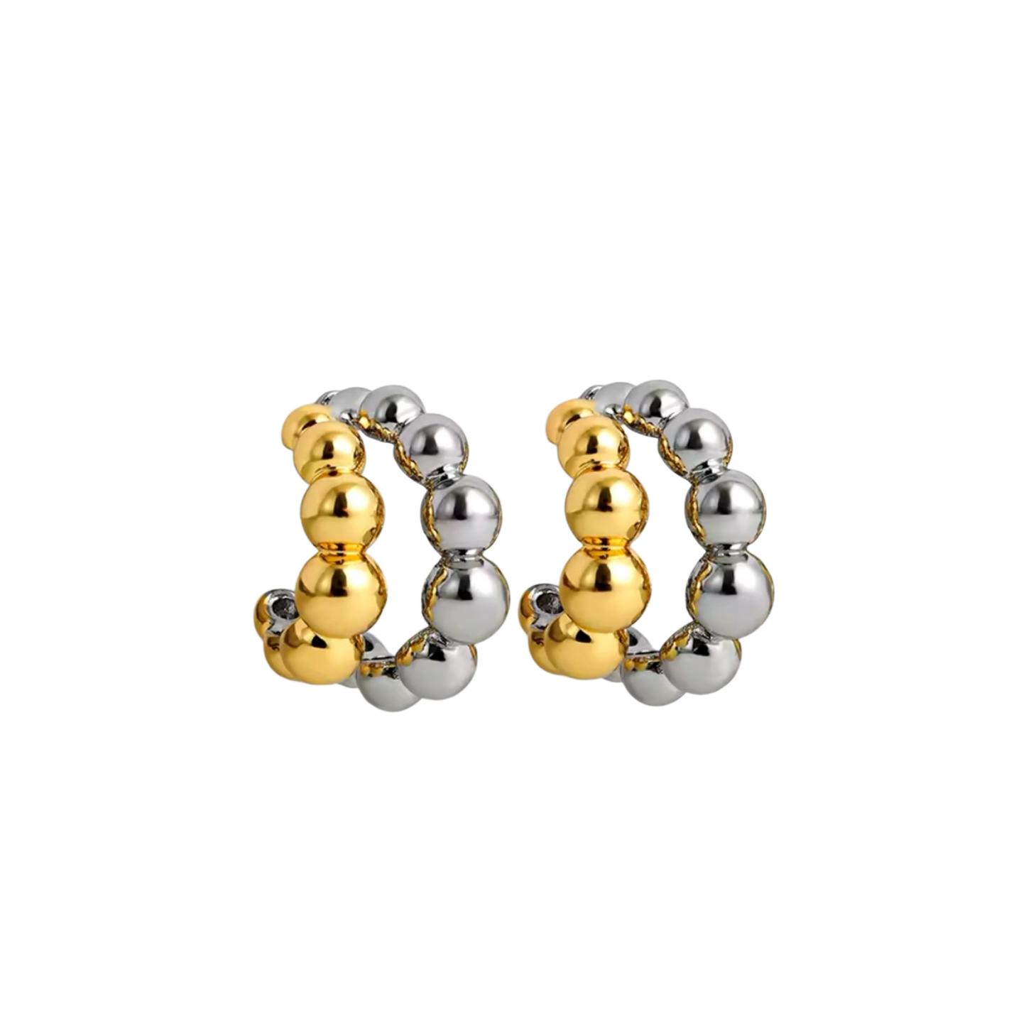 Mini Arracadas Bicolor de Esferas – Baño de oro 14K