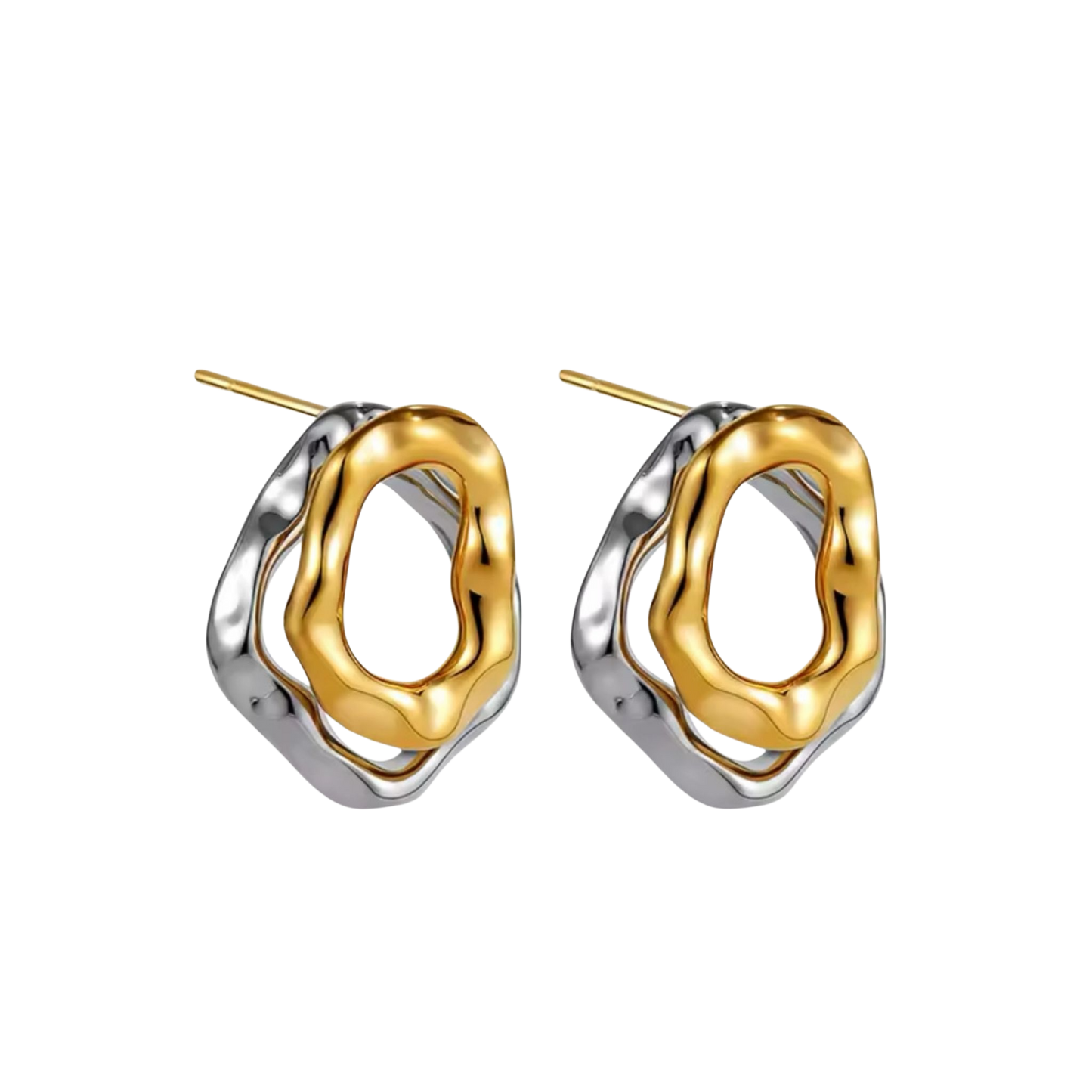 Aretes Dúo Metálico – Diseño Ondulado Bicolor
