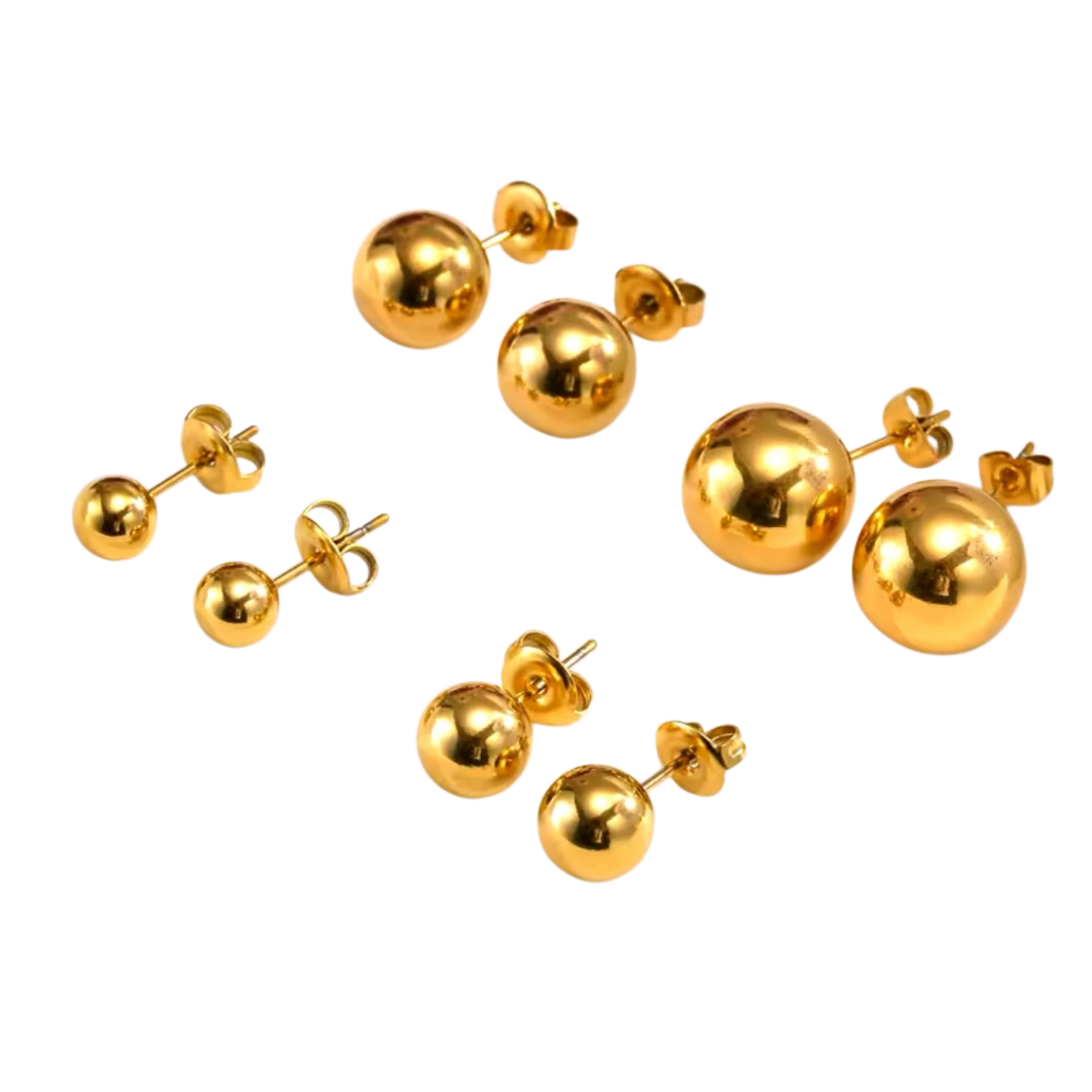 Aretes Bola de Acero Inoxidable – Chapado en Oro 18K