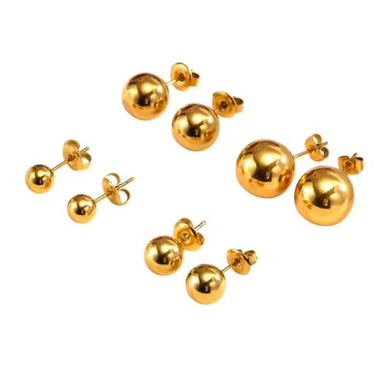 Aretes Bola de Acero Inoxidable – Chapado en Oro 18K