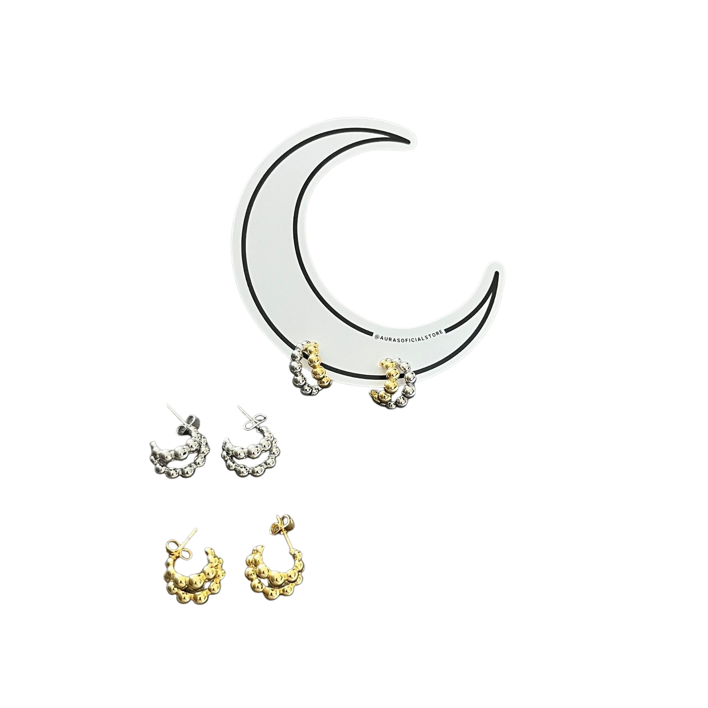 Mini Arracadas Bicolor de Esferas – Baño de oro 14K