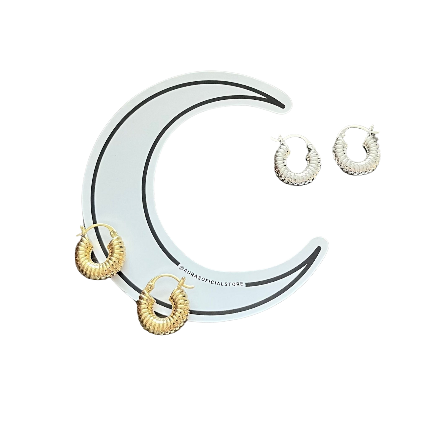 Argollas Texturizadas Huggie – Acabado Dorado Brillante