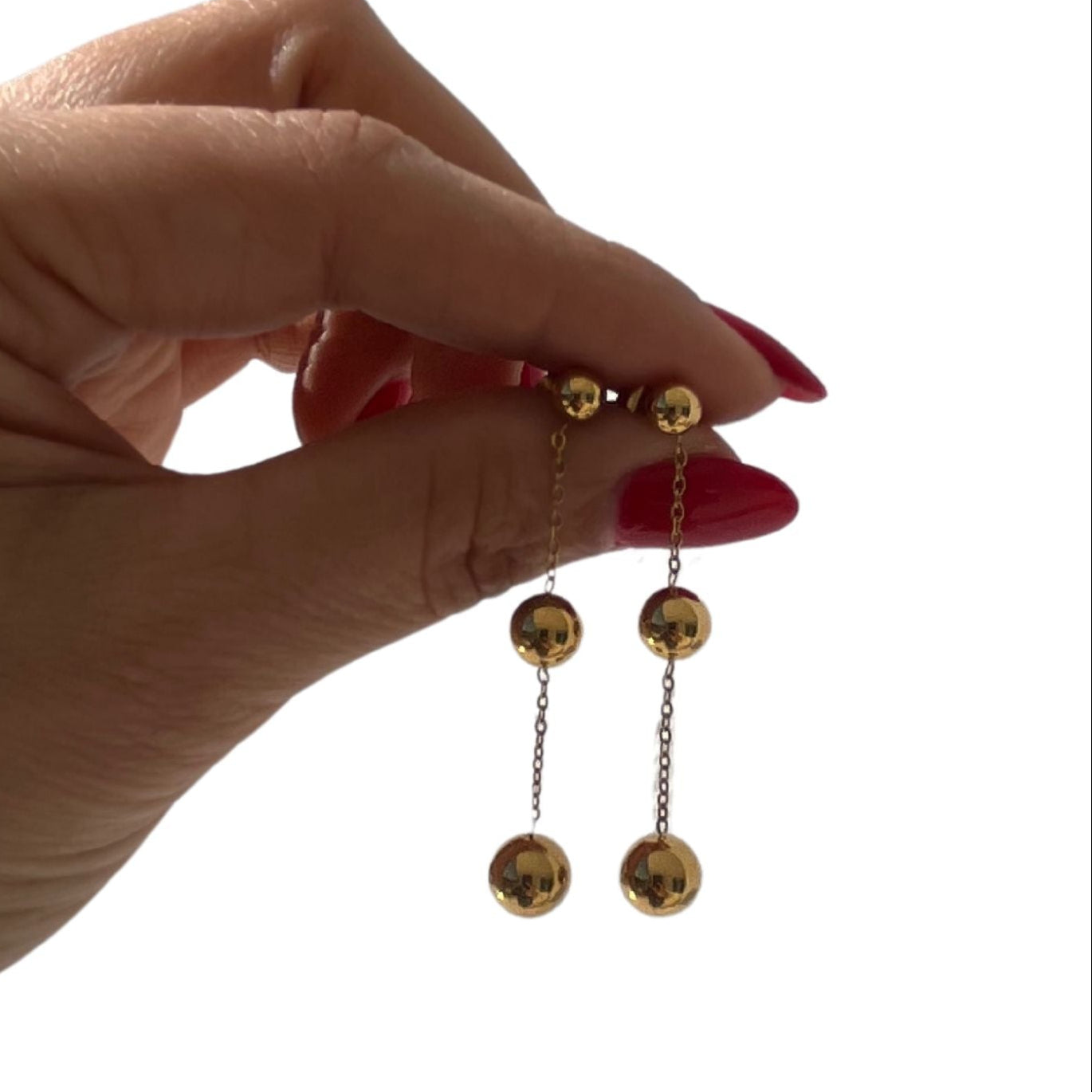 Aretes de Acero Inoxidable 316L Dorados con Diseño de Bolas Colgantes