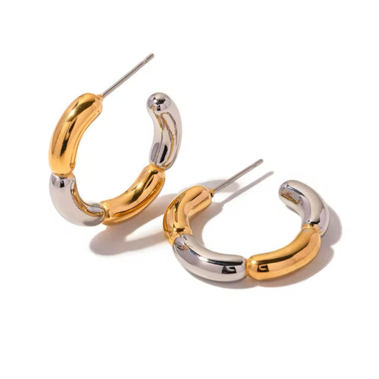 Aretes  de Aro Geométricos Bicolor de Acero Inoxidable