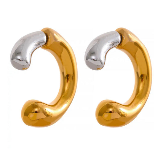 Arracadas de Acero Inoxidable con Diseño Bicolor Dorado y Plateado