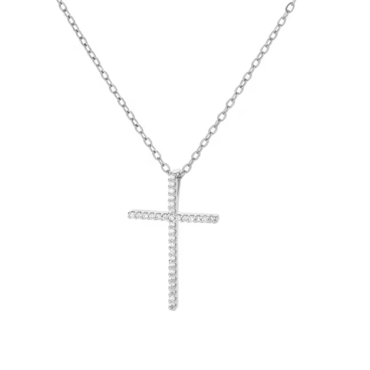 Collar Cruz Zirconias – Acero inoxidable dorado con eslabones