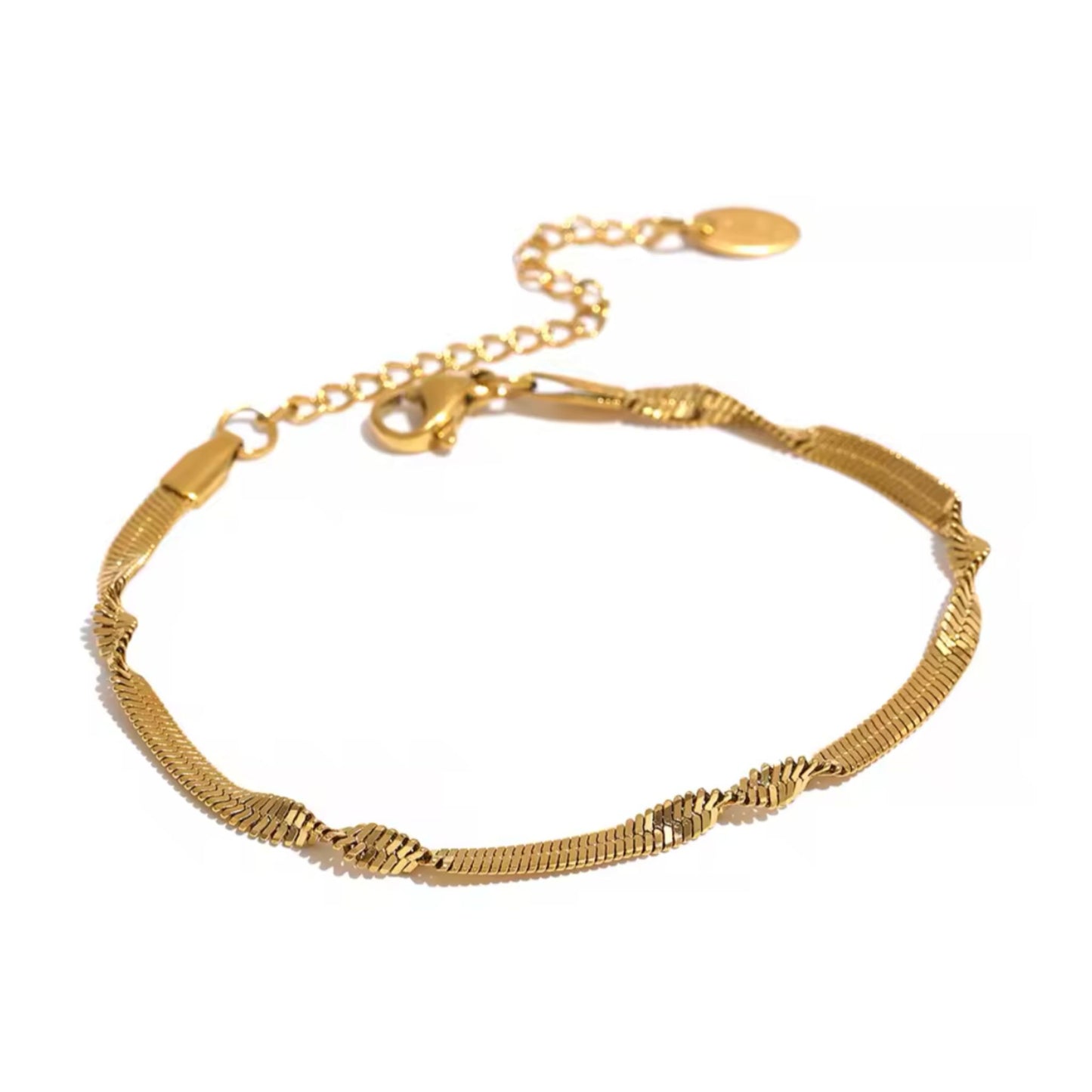 Pulsera plana de Serpiente – Acero Inoxidable con Baño de Oro 18K