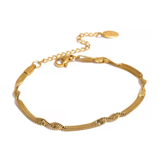 Pulsera plana de Serpiente – Acero Inoxidable con Baño de Oro 18K